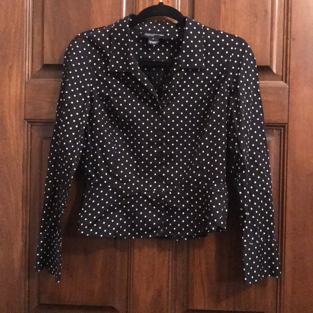 Jones New York Women’s BlackWhite Polka Dot Blouse